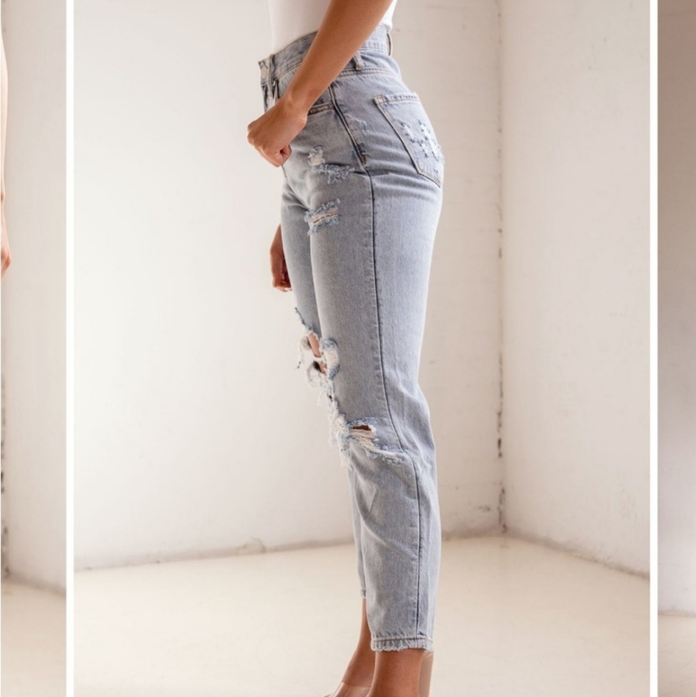 Insane Gene, High Rise Ripped Ankle Girlfriend Jeans - Picture 3 of 9